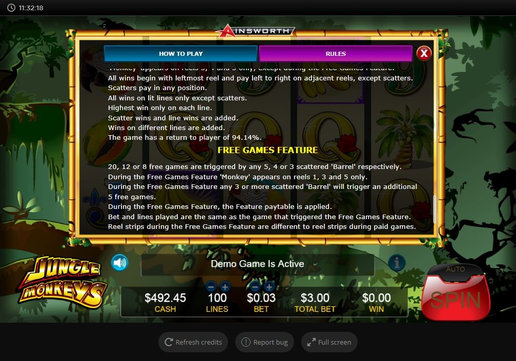 AINSWORTH JUNGLE MONKEYS SLOT SPECIAL FEATURES